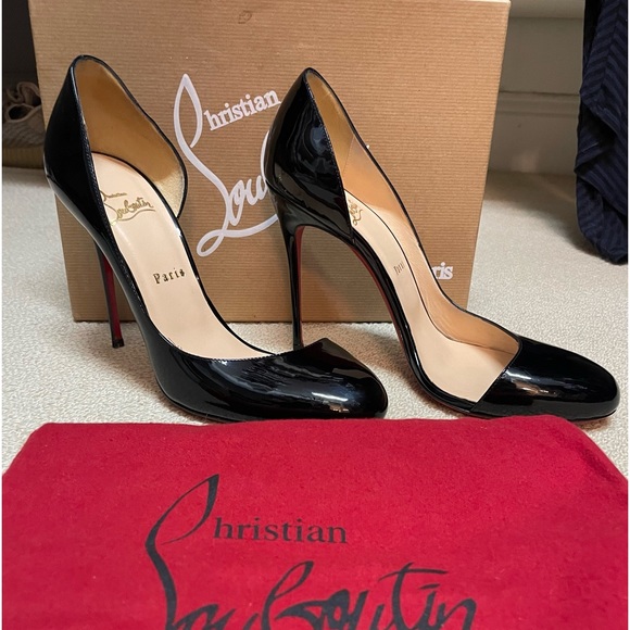 Christian Louboutin black patent leather Helmour Asymmetric D’orsay heels - Picture 2 of 13